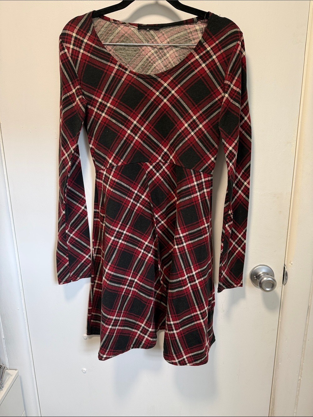Red & Black Plaid Long Sleeve Skater Dress